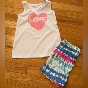 White Athletic Tank Top with Pink Heart and matching shorts